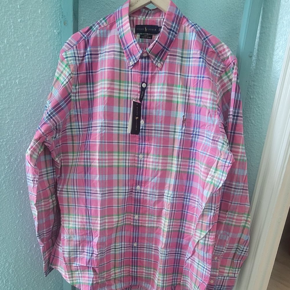 POLO RALPH LAUREN MENS SLIM FIT XXLARGE PINK/BLUE